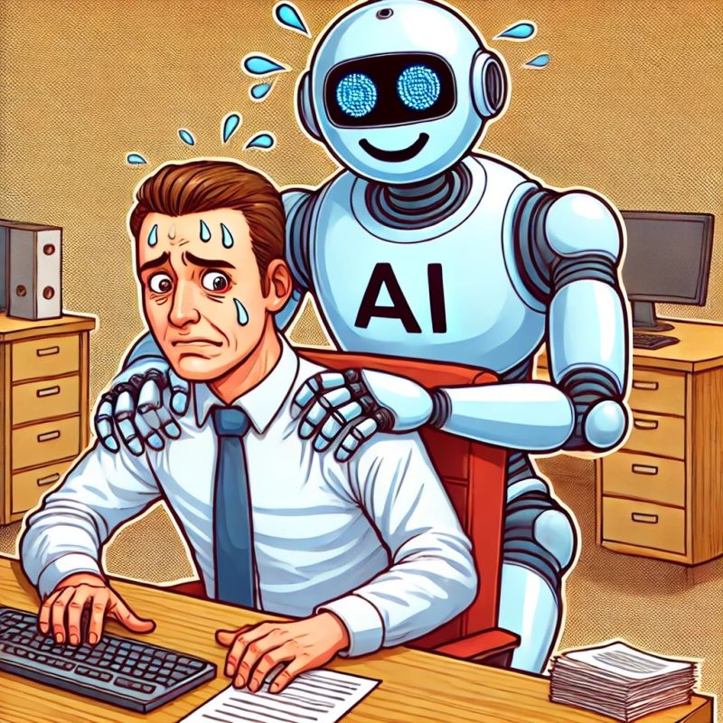 AI robot 'helping' worker illustration